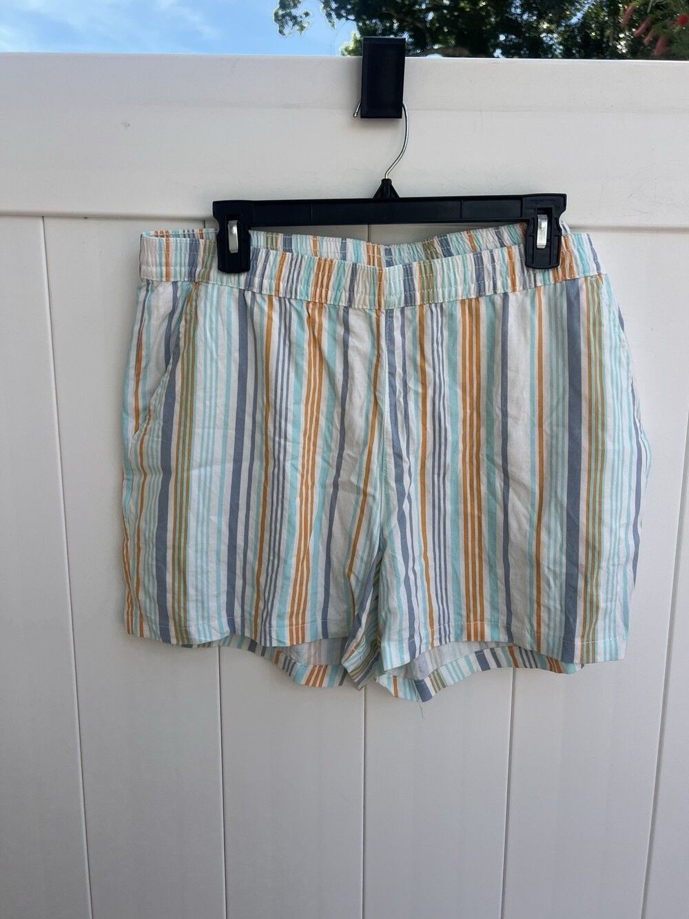 SERRA Women's Shorts Linen Shorts Size Large Multicolor Striped Pull On